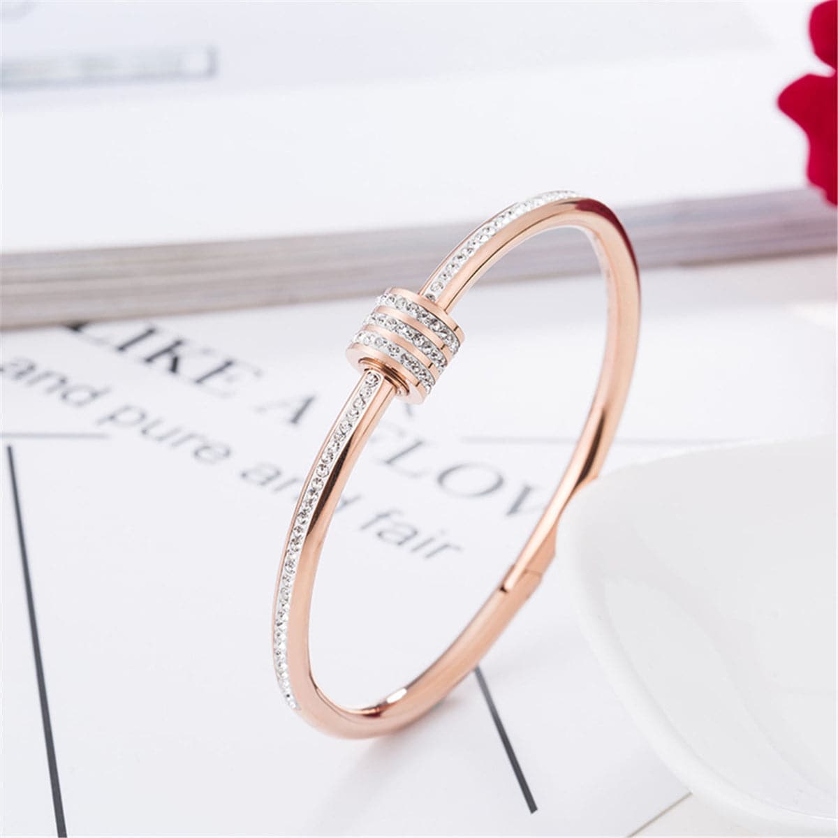 cubic zirconia & 18k Rose Gold-Plated Coil Bangle - streetregion