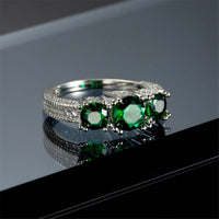 Green Crystal & Platinum-Plated Triple-Head Ring