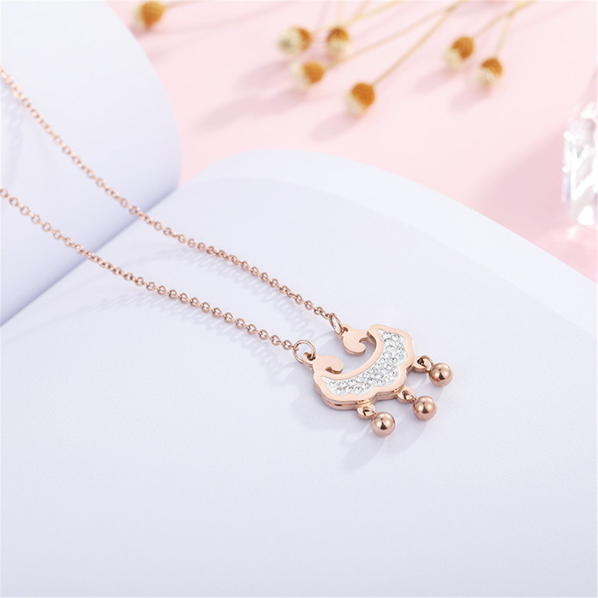 Cubic Zirconia 18K Rose Gold-Plated Lock Of Longevity Pendant Necklace, rose gold pendant necklace for women, styled look
