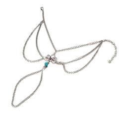 Teal Resin & Silver-Plated Ankle-To-Toe-Ring Anklet