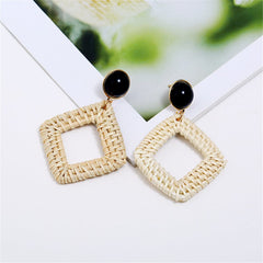Blue Agate & Rattan Rhombus Drop Earrings - streetregion