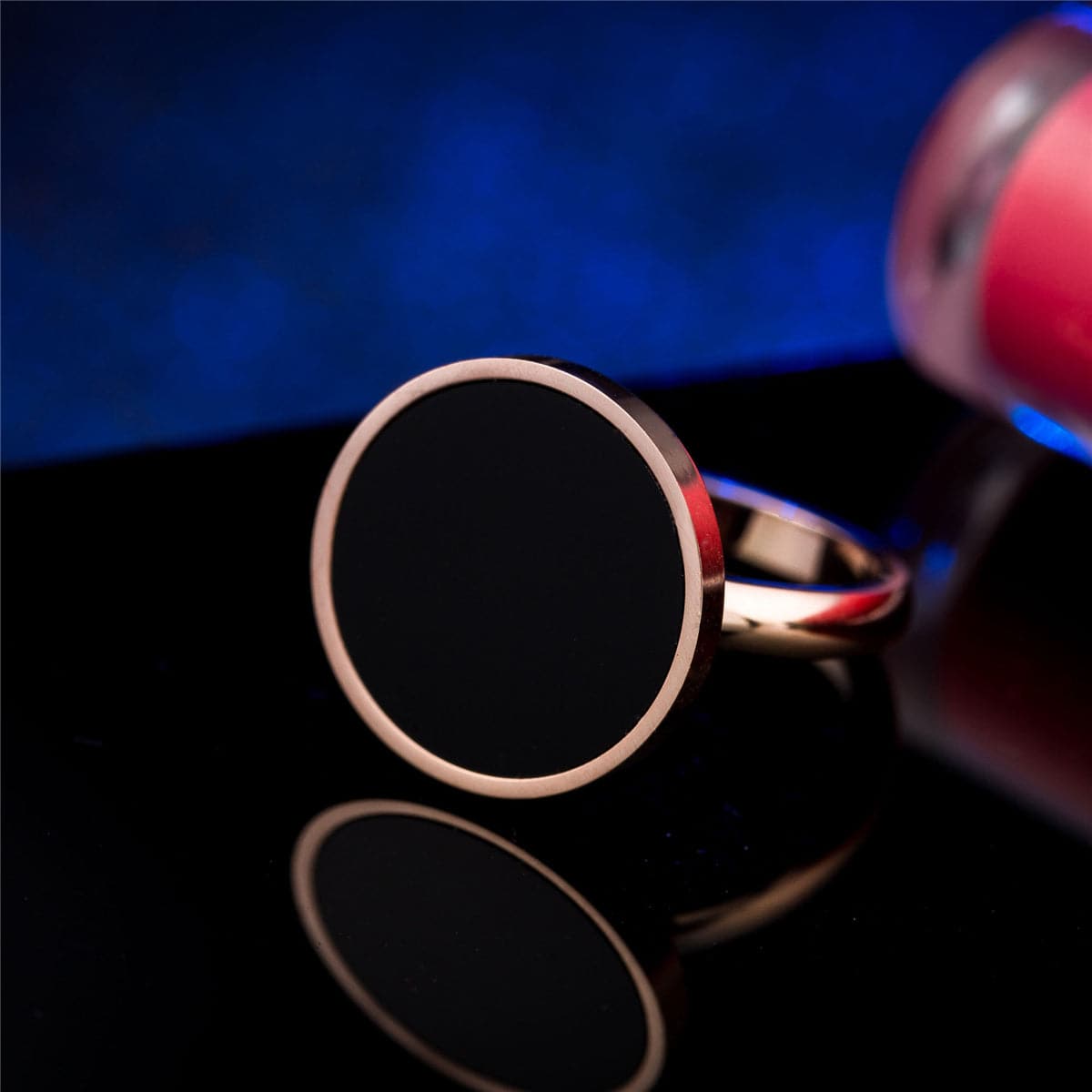 18K Rose Gold-Plated & Black Band Ring
