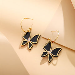 Cubic Zirconia & Black Acrylic Overlay Butterfly Drop Earrings