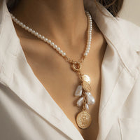 Imitation Pearl & Goldtone Beaded Coin Pendant Necklace