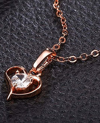 Cubic Zirconia & 18K Rose Gold-Plated Heart Pendant Necklace