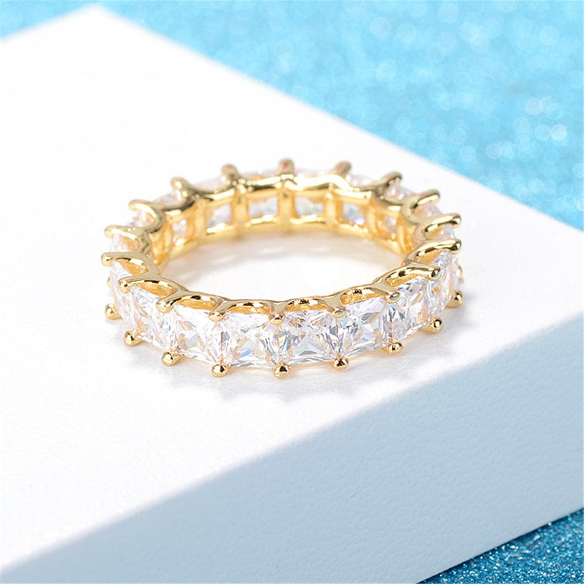 Crystal & 18K Gold-Plated Princess-Cut Ring