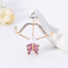 Clear Crystal & Cubic Zirconia Pearl 18k Gold-Plated Bow Arrow Brooch