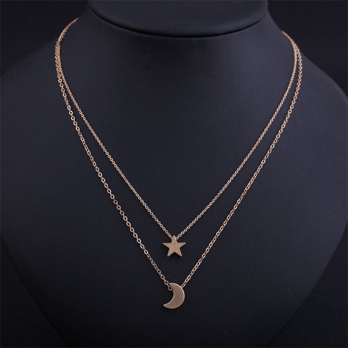 18K Gold-Plated Star and Moon Layered Necklace, gold pendant necklace for women, elegant gift for her, side view