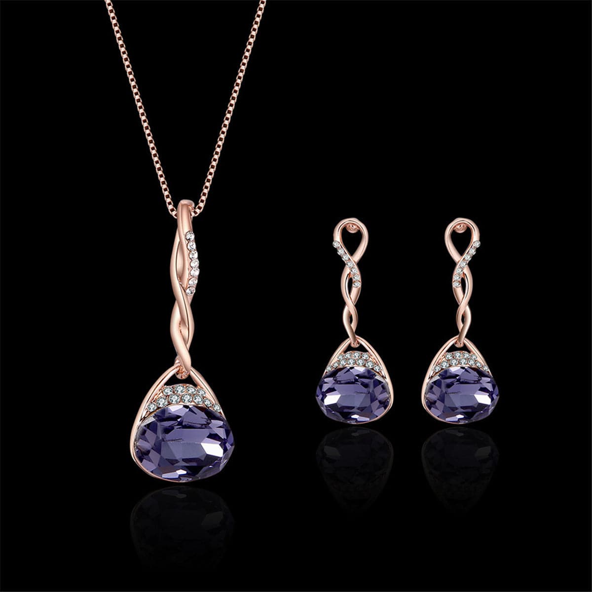 Purple & 18K Rose Gold-Plated Oval Pendant Necklace & Drop Earrings