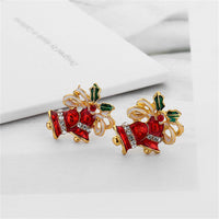 Red Cubic Zirconia & 18k Gold-Plated Christmas Bell Stud Earrings