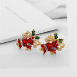 Red Cubic Zirconia & 18k Gold-Plated Christmas Bell Stud Earrings