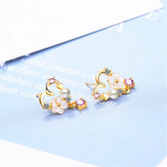 Cubic Zirconia & Pearl 18K Gold-Plated Flower Heart Drop Earring