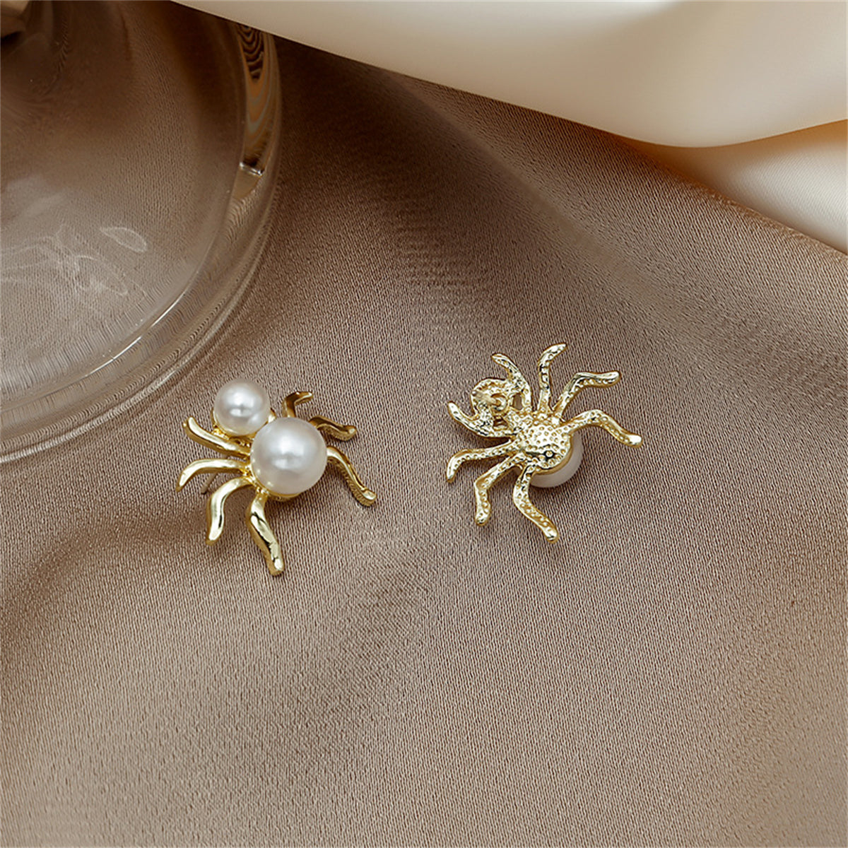 Pearl & 18K Gold-Plated Spider Stud Earrings