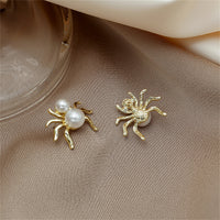 Pearl & 18k Gold-Plated Spider Stud Earrings