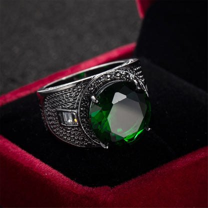 Green Crystal and Black-Tone Wide Ring, statement rings for women, everyday style, styled look