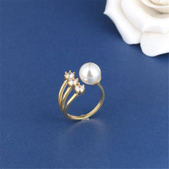 Pearl & Cubic Zirconia 18K Gold-Plated Rattan Open Ring