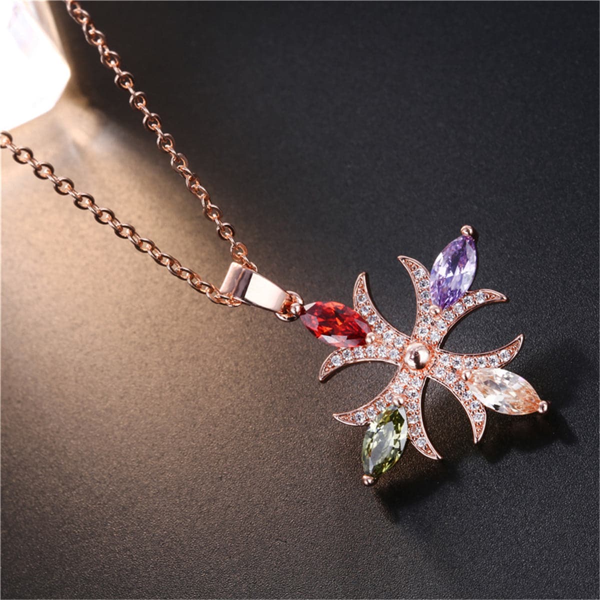 Multicolor Crystal and Cubic Zirconia Botany Cross Pendant Necklace, pendant necklace for women, detail close-up