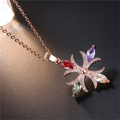 Multicolor Crystal and Cubic Zirconia Botany Cross Pendant Necklace, pendant necklace for women, detail close-up