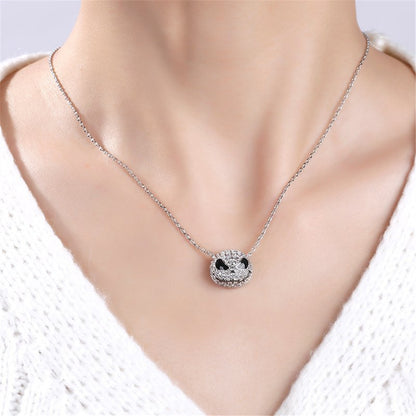 Cubic Zirconia and Silver-Plated Skull Pendant Bar Necklace, silver pendant necklace for women, front view