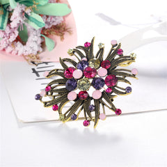 Magenta & Purple Crystal Milgrain Cluster Floral Brooch
