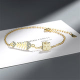 Cubic Zirconia & 18k Gold-Plated Fishbone & Cat Charm Bracelet
