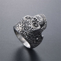Silver-Plated Floral Skull Band Ring