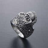 Silver-Plated Floral Skull Band Ring