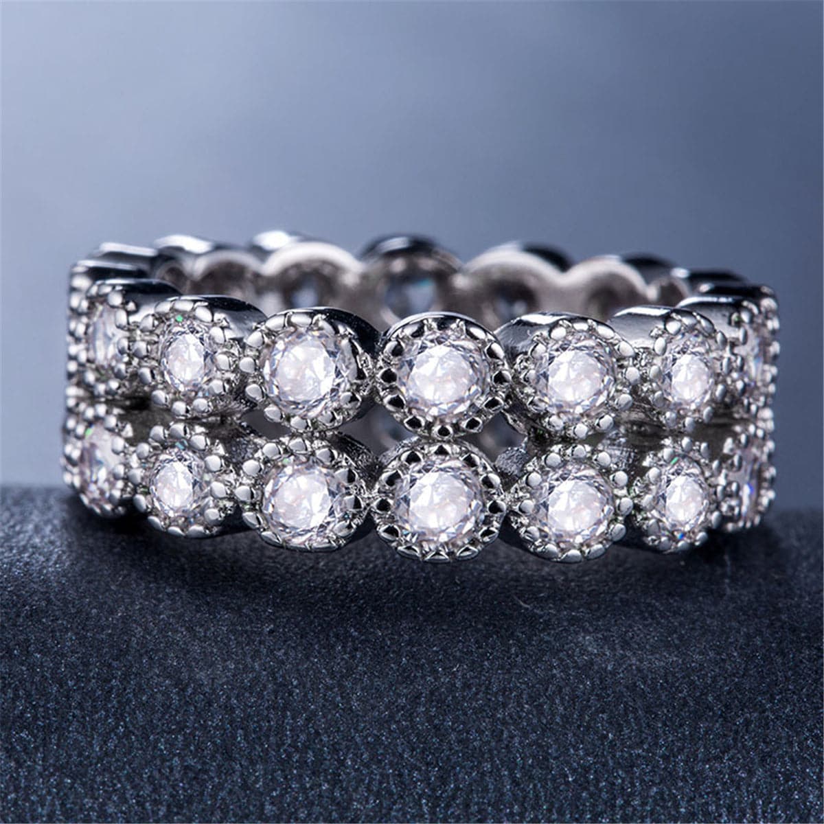 cubic zirconia & Silver-Plated Two Rank Band - streetregion