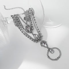 Cubic Zirconia & Crystal Silver-Plated Layered Toe Ring Anklet