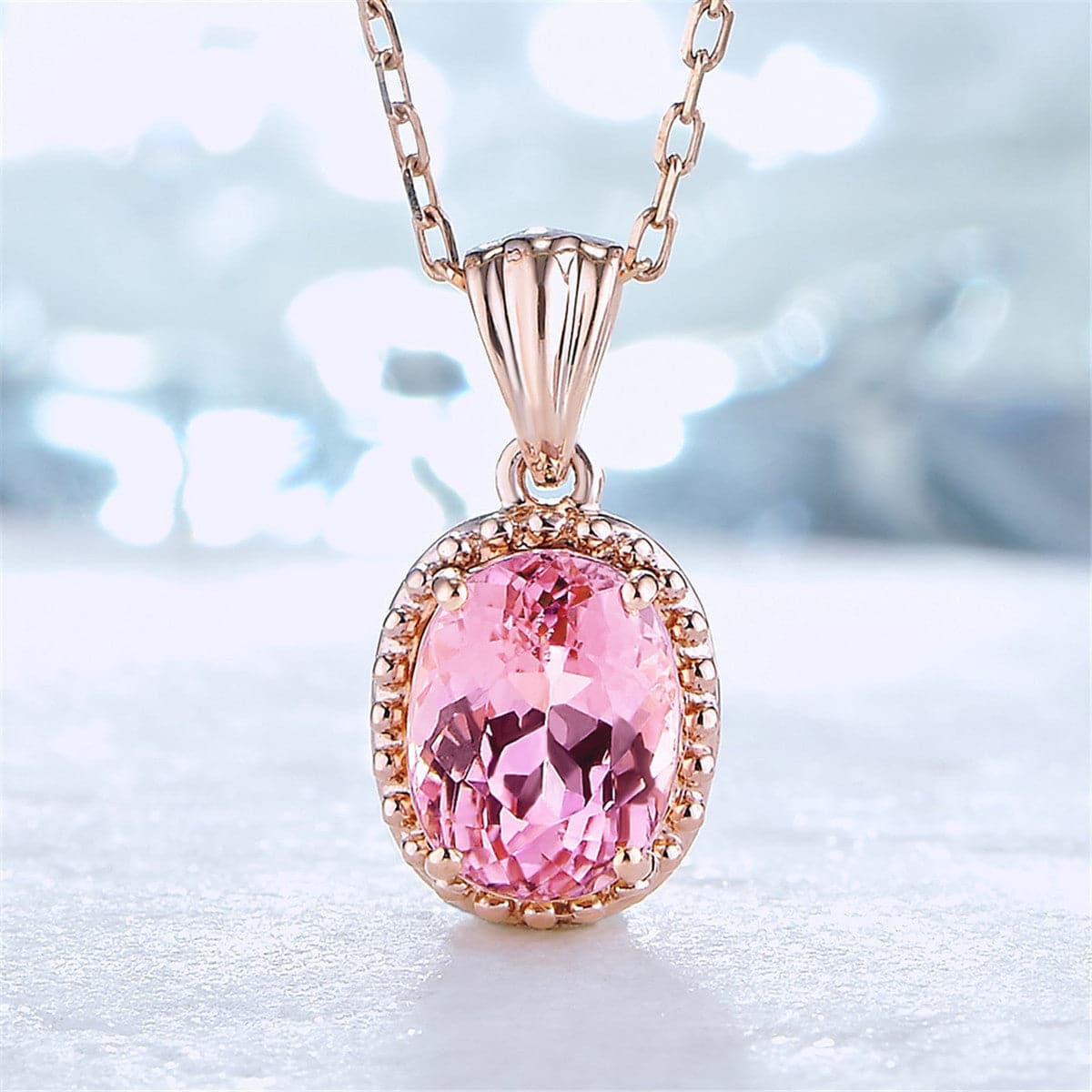 Pink Jasper and Rose Gold-Plated Oval-Cut Pendant Necklace, rose gold pendant necklace for women, lifestyle look