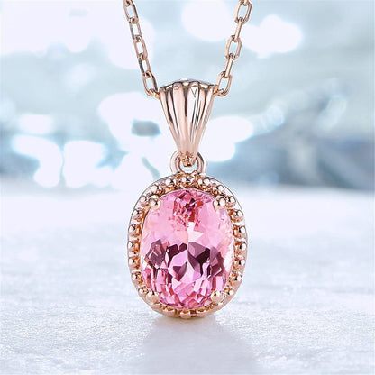 Pink Jasper and Rose Gold-Plated Oval-Cut Pendant Necklace, rose gold pendant necklace for women, lifestyle look