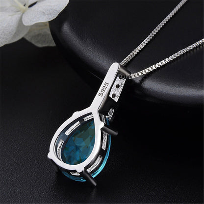 Cubic Zirconia and Aqua Pear Cut Crystal Bezel Prong Pendant Necklace, pendant necklace for women, lifestyle look