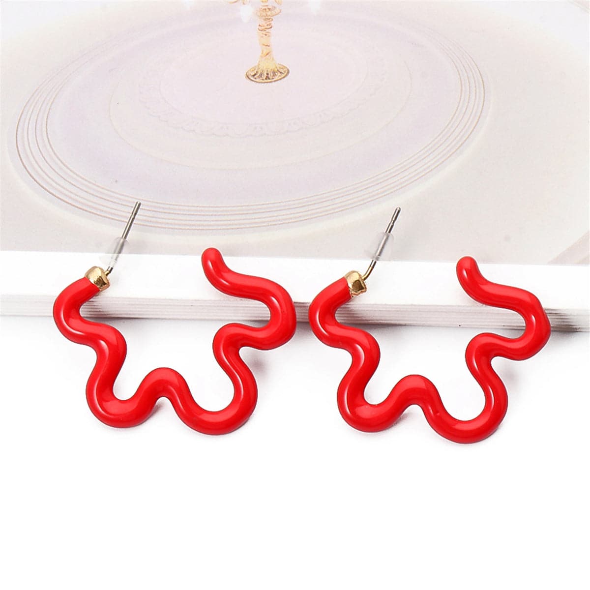 Red Enamel & 18K Gold-Plated Open Flower Stud Earrings