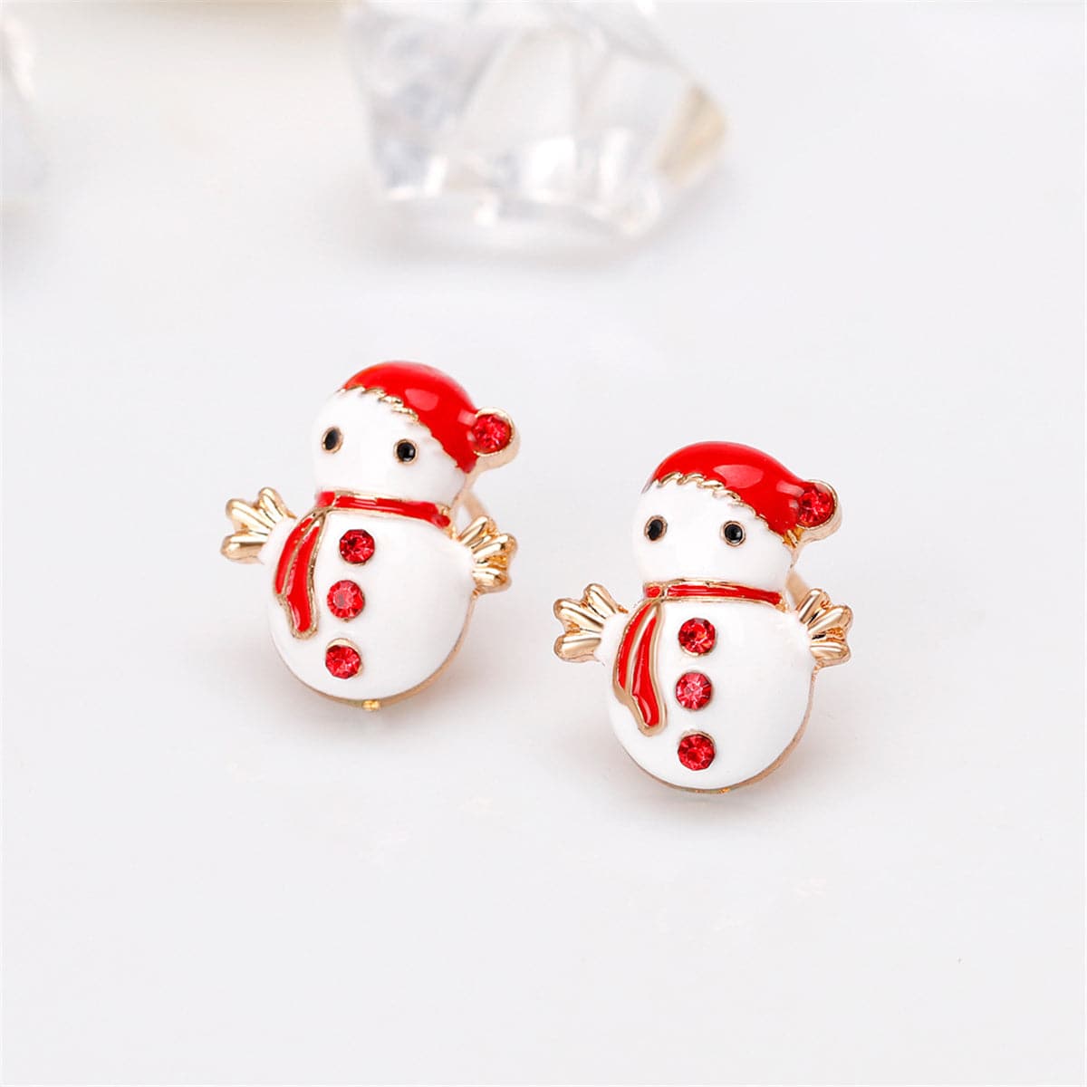 Red Cubic Zirconia & Enamel 18K Gold-Plated Snowman Stud Earrings