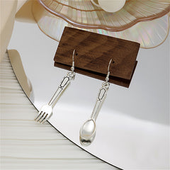 Silver-Plated Spoon & Fork Drop Earrings