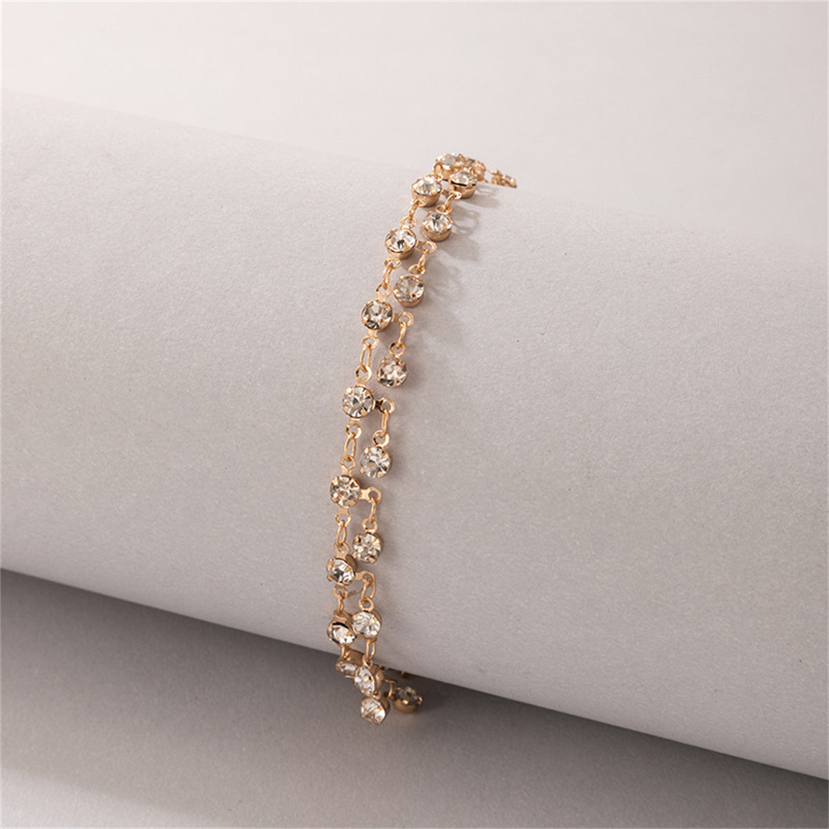 Cubic Zirconia and 18K Gold-Plated Tassel Anklet, gold anklet bracelet, botanical inspired, side view