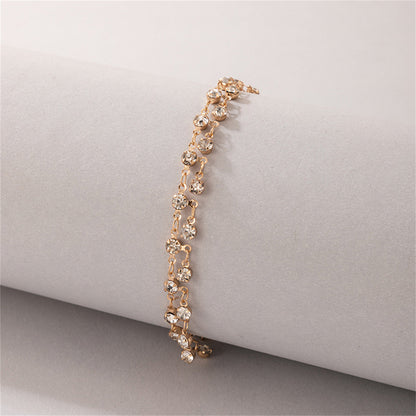 Cubic Zirconia and 18K Gold-Plated Tassel Anklet, gold anklet bracelet, botanical inspired, side view