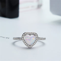 White Opal & Cubic Zirconia Heart-Cut Halo Ring