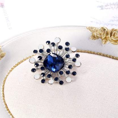 Blue Cubic Zirconia and Silver-Plated Flower Brooch, silver brooch pin, everyday style, styled look