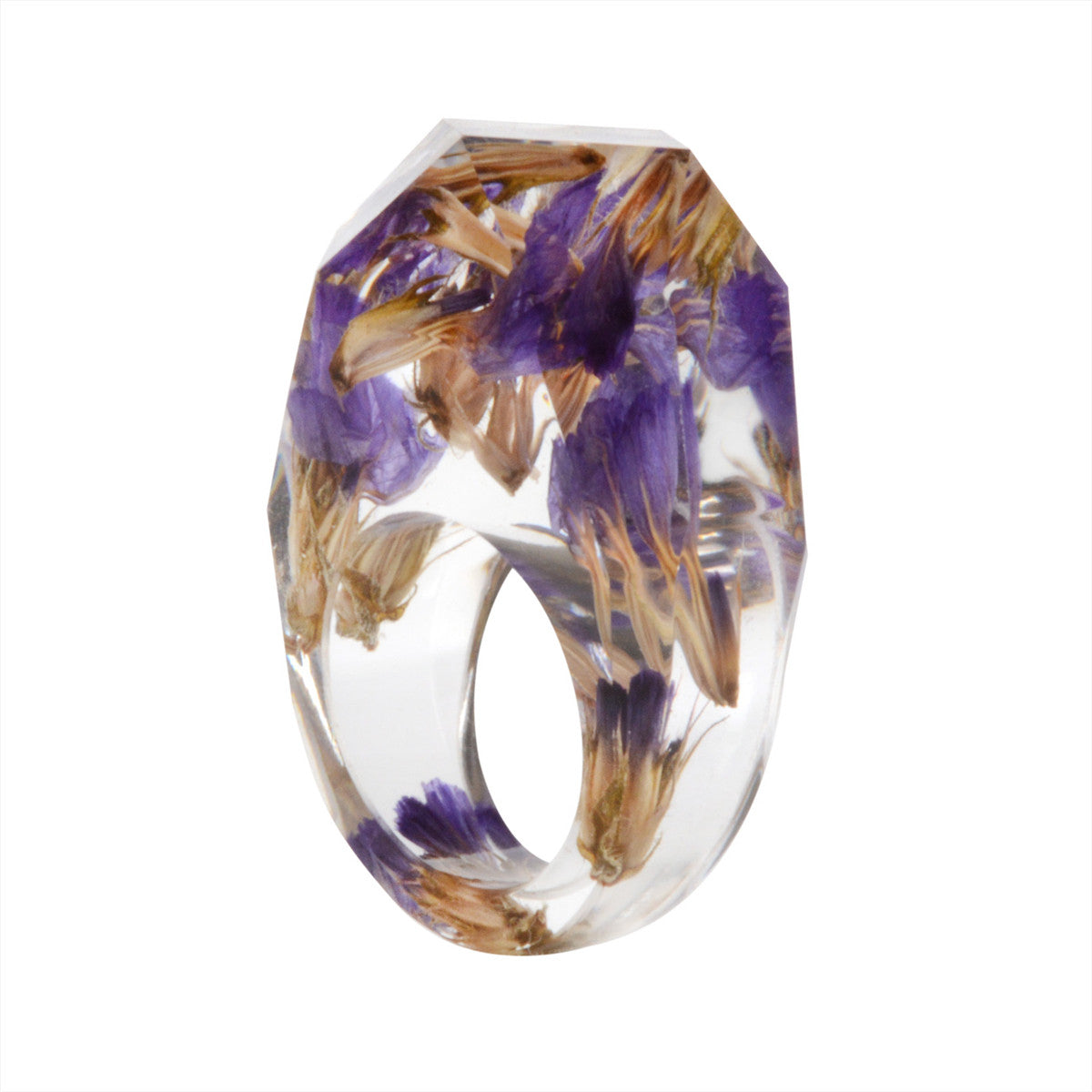 Purple and Brown Dried Flower Ring, statement rings for women, everyday style, lifestyle look
