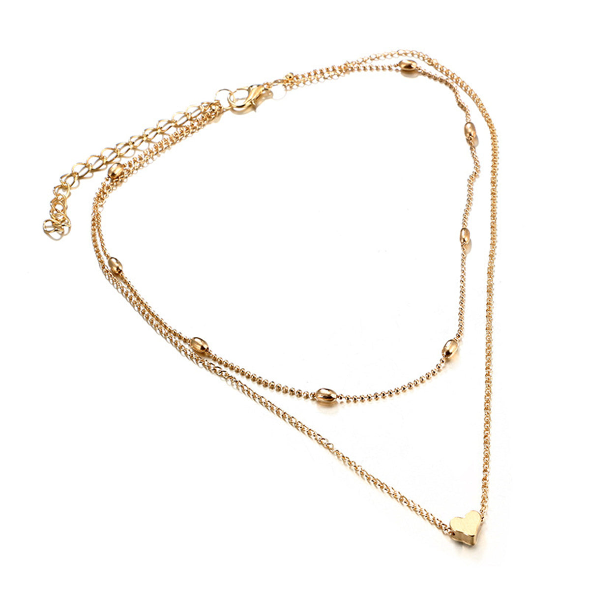 18K Gold-Plated Heart Ball Chain Layered Pendant Necklace, gold pendant necklace for women, side view