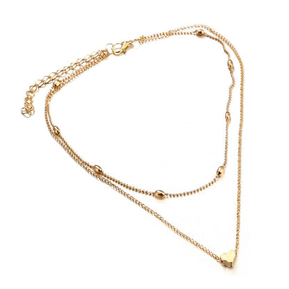 18K Gold-Plated Heart Ball Chain Layered Pendant Necklace, gold pendant necklace for women, side view