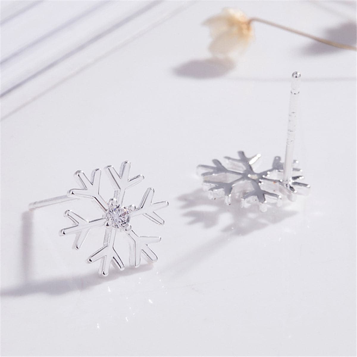 Cubic Zirconia & Silver-Plated Polished Snowflake Stud Earrings