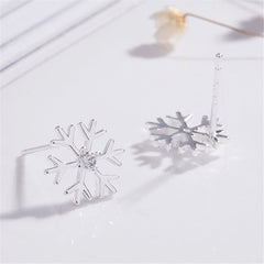 Cubic Zirconia & Silver-Plated Polished Snowflake Stud Earrings