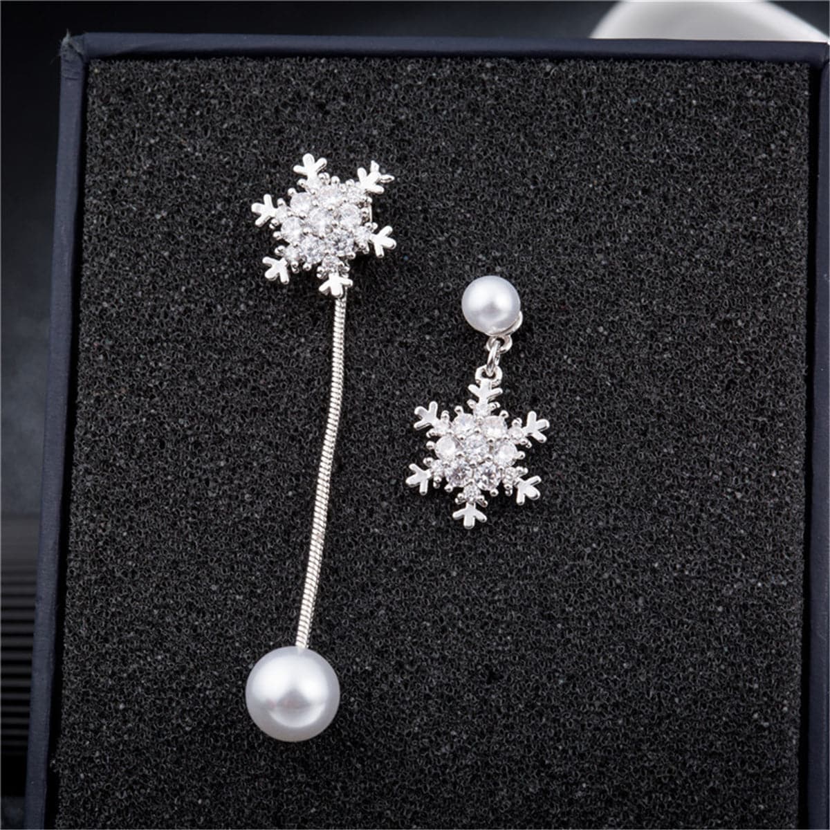 Cubic Zirconia & Pearl Silver-Plated Snowflake Drop Earrings