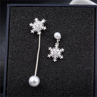 Cubic Zirconia & Pearl Snowflake Drop Earrings