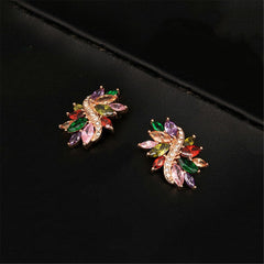 Jewel-Tone Crystal & 18k Rose Gold-Plated Floral Stud Earrings - streetregion
