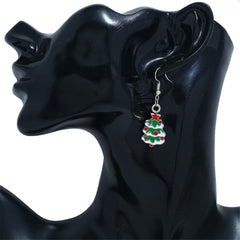 Green Enamel & Silver-Plated Christmas Tree Drop Earrings
