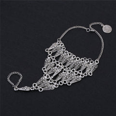 Silver-Plated Tassel Ankle-To-Toe Ring Anklet