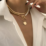 Pearl & Goldtone Toggle Necklace Set